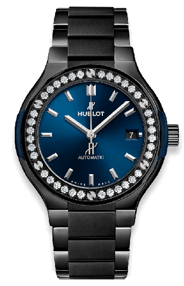 Hublot Classic Fusion Ceramic Blue Bracelet Diamonds 38mm 568.CM.7170.CM.1204