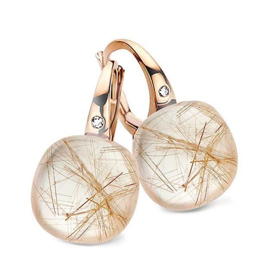 Bigli Mini Sweety Pink Gold Quartz Diamond Earrings 20O61RRUTMPBI